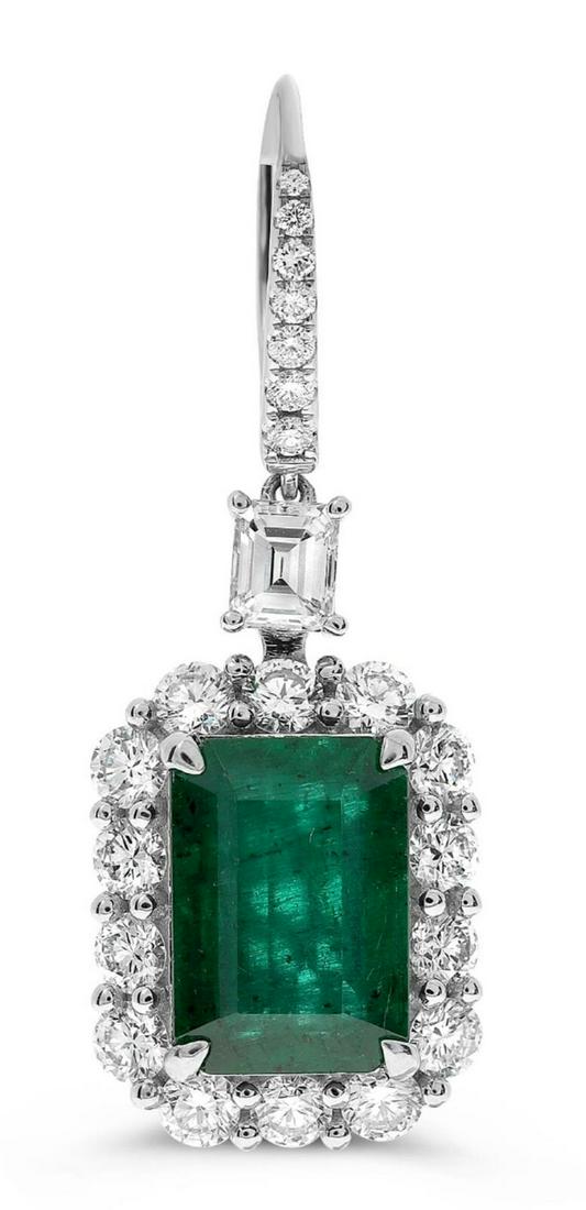 10.36CT DIAMOND & AAA EMERALD 18KT WHITE GOLD EMERALD CUT HANGING EARRINGS (1 of 1)