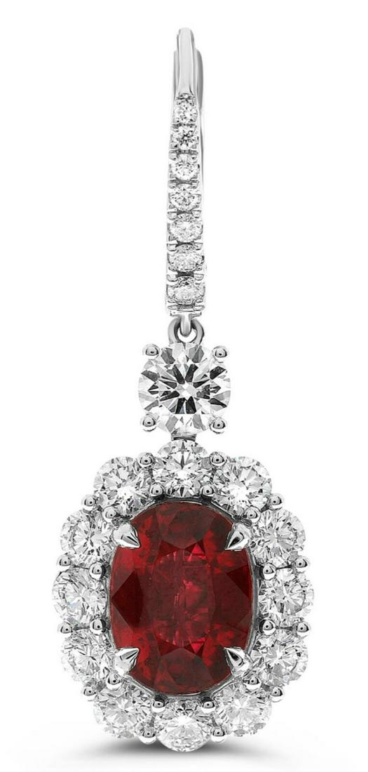 LARGE 7.98CT DIAMOND & RUBY 18KT WHITE GOLD OVAL & ROUND FLOWER HANGING EARRINGS (1 of 1)