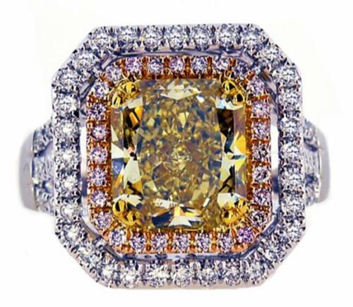 EXTRA LARGE 5.14CT WHITE PINK & FANCY YELLOW DIAMOND 18K GOLD 3D ENGAGEMENT RING (1 of 1)