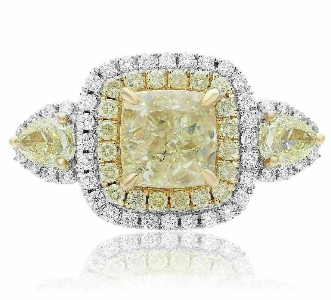4.82CT WHITE & FANCY CANARY DIAMOND 18KT TWO TONE GOLD ENGAGEMENT RING (1 of 1)