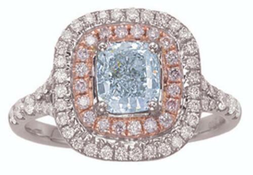 2.20CT WHITE PINK & NATURAL BLUE DIAMOND 18KT WHITE & ROSE GOLD HALO RING (1 of 1)