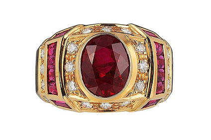 Andreoli Art Deco Style Burma Ruby Diamond CDC Certified Ring 18k Yellow Gold (1 of 1)