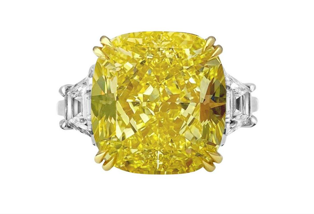 Fantastic GIA Certified 20 Carat Fancy Yellow Cushion Diamond Ring: Fantastic GIA Certified 20 Carat Fancy Yellow Cushion Diamond RingCreatorAntinori Fine JewelsRing Size5.75 US, Resizable(Size Guide)StoneDiamond,White Diamond,Yellow DiamondStone CutCushion CutWeight2
