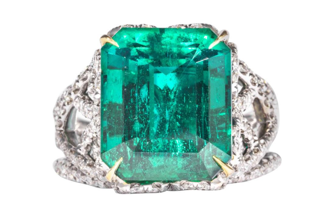 Shreve, Crump & Low 10.18 Carat Zambian Green Emerald and Diamond Ring 'Gubelin' (1 of 1)