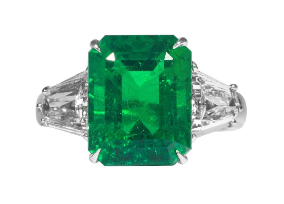 6.08 Carat Zambian Emerald and Diamond 3-Stone Ring (1 of 1)