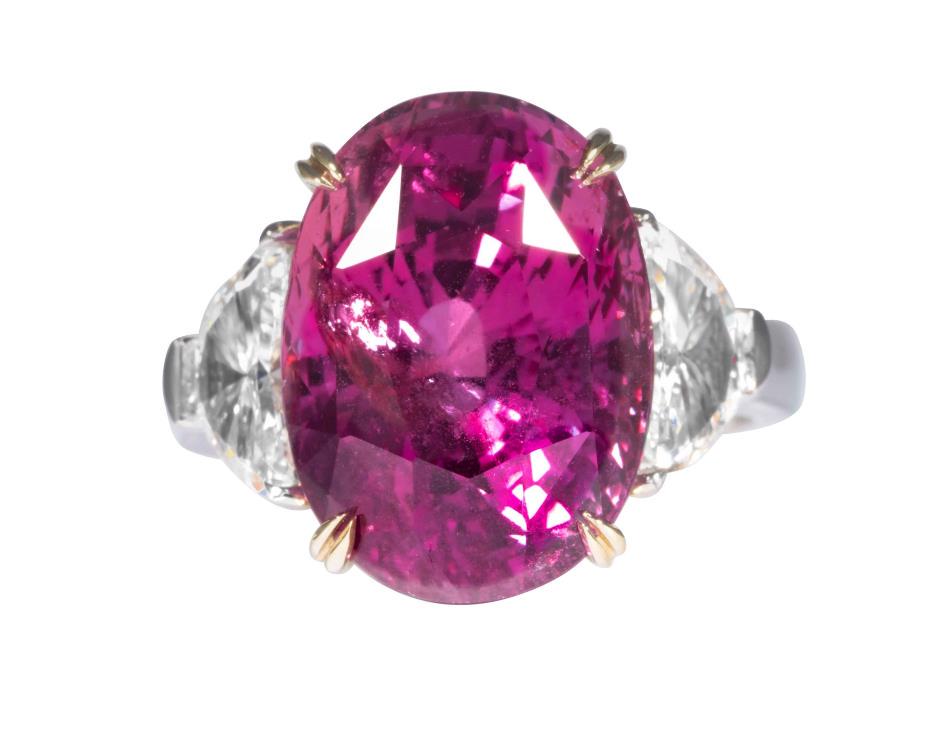 16.95 Carat Pink Sapphire Sapphire and Diamond Platinum Ring (1 of 1)