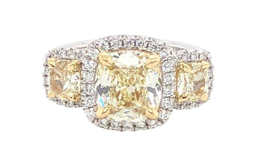 3.85CT T.W. Henri Daussi Canary Light Fancy Yellow Cushion Cut Engagement Ring: 3.85CT T.W. Henri Daussi Canary Light Fancy Yellow Cushion Cut Engagement Ring