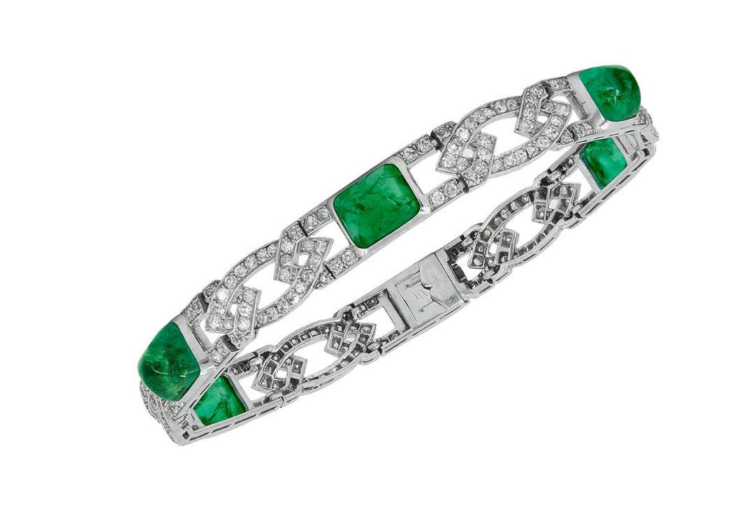 Van Cleef & Arpels Diamond Sugarloaf Emerald Platinum Bracelet (1 of 1)