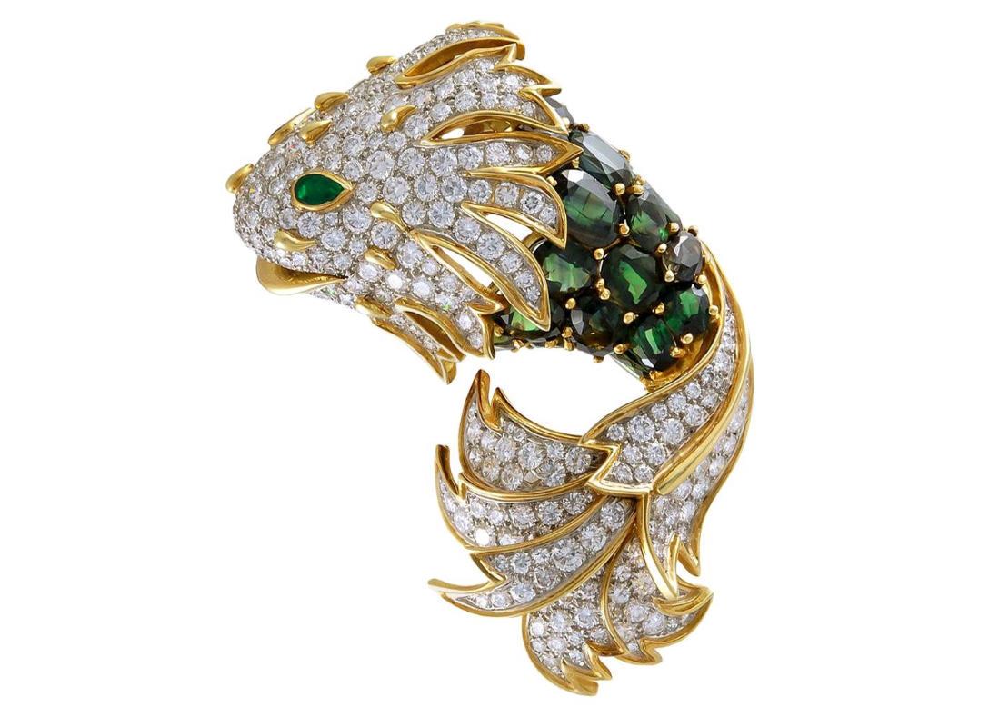 Tiffany & Co. Diamond Peridot Yellow Gold Fish Brooch (1 of 1)