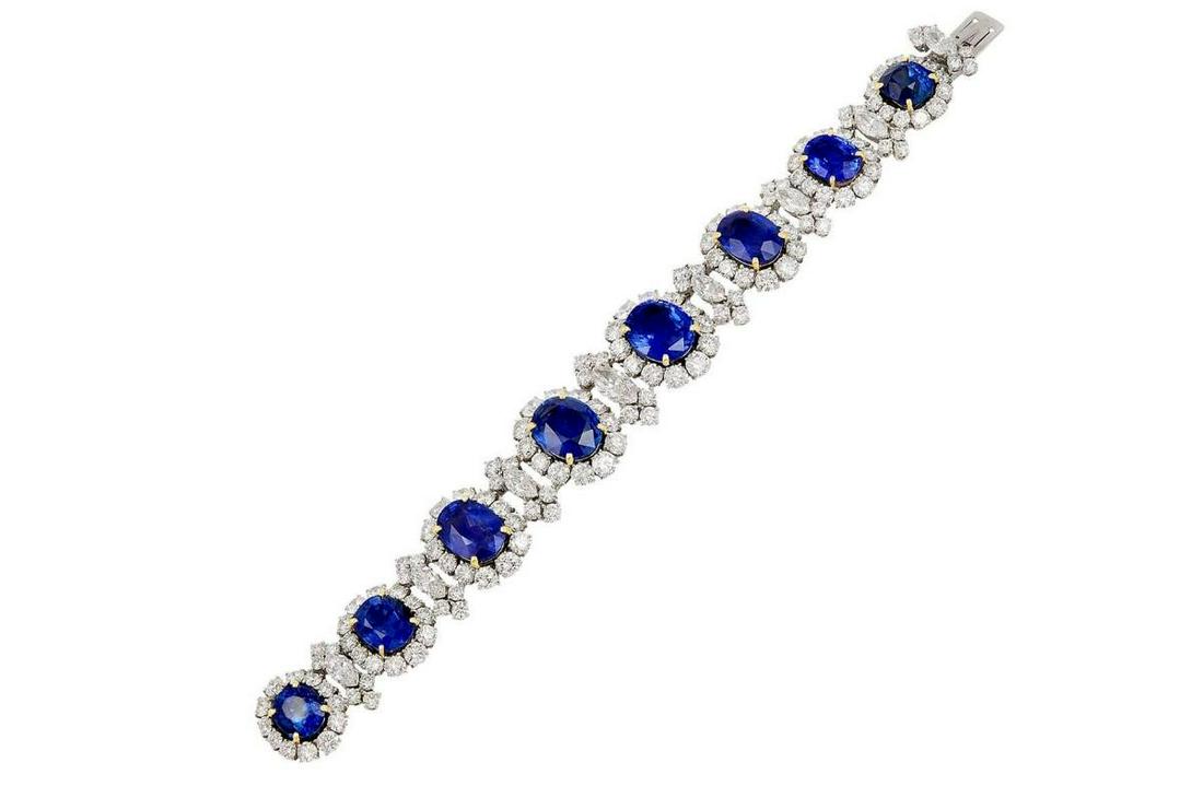 Bulgari Certified Sapphire Diamond Cluster Platinum Bracelet (1 of 1)