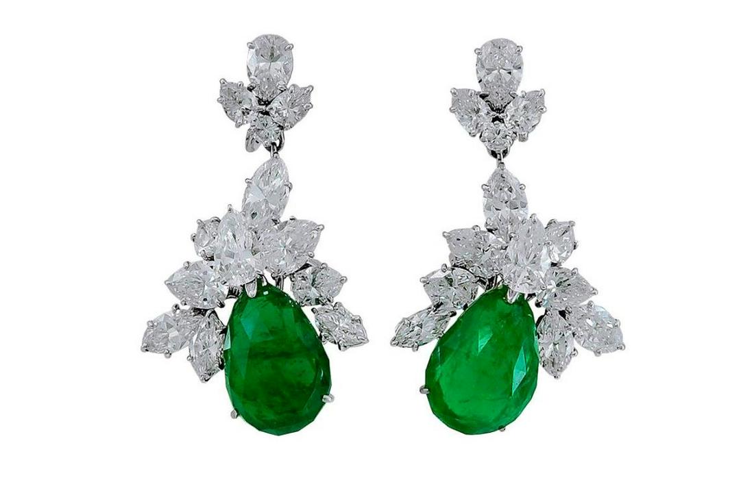 Harry Winston Emerald Diamond Cluster Platinum Detachable Earrings (1 of 1)