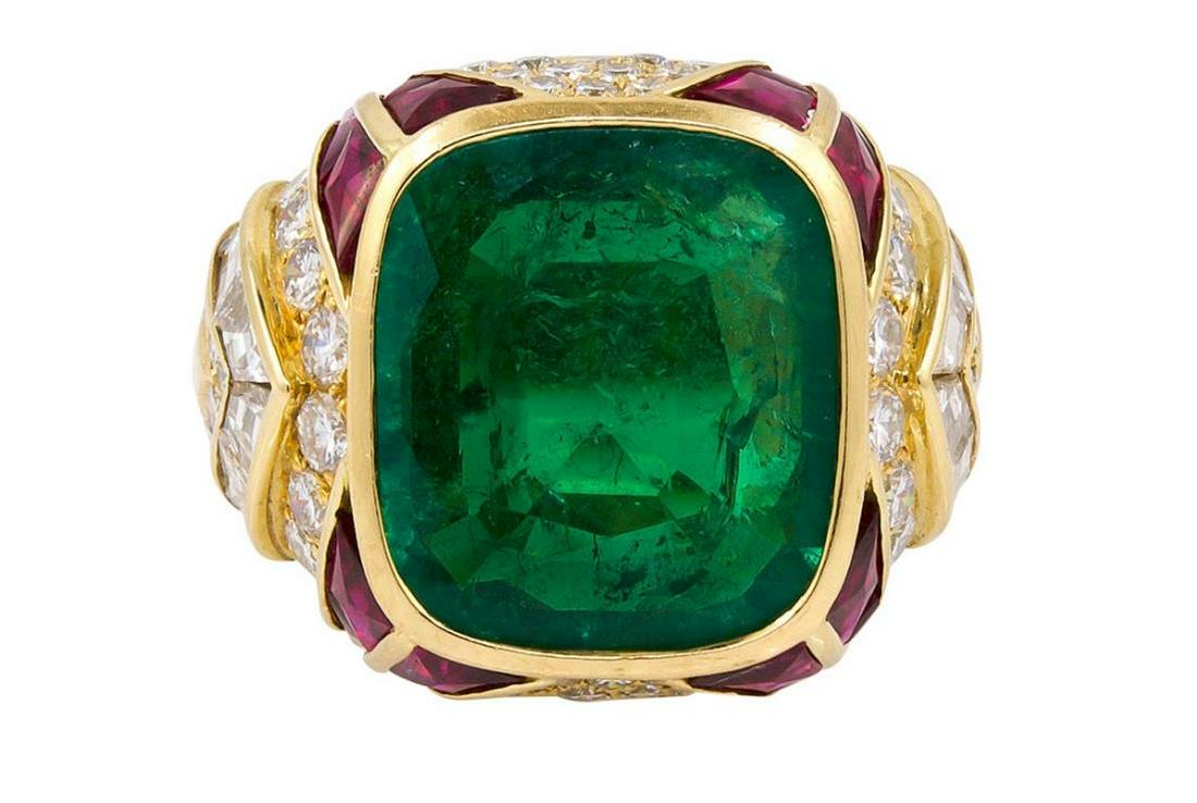 Bulgari Rome 1980s 6.01 Carat AGL Certified Ruby Emerald Ring (1 of 1)