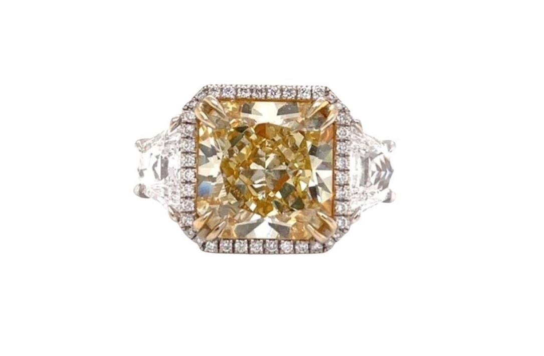 GIA Certified 10.03 Carat Fancy Intense Yellow Cushion Cut Diamond Ring in 18K (1 of 1)