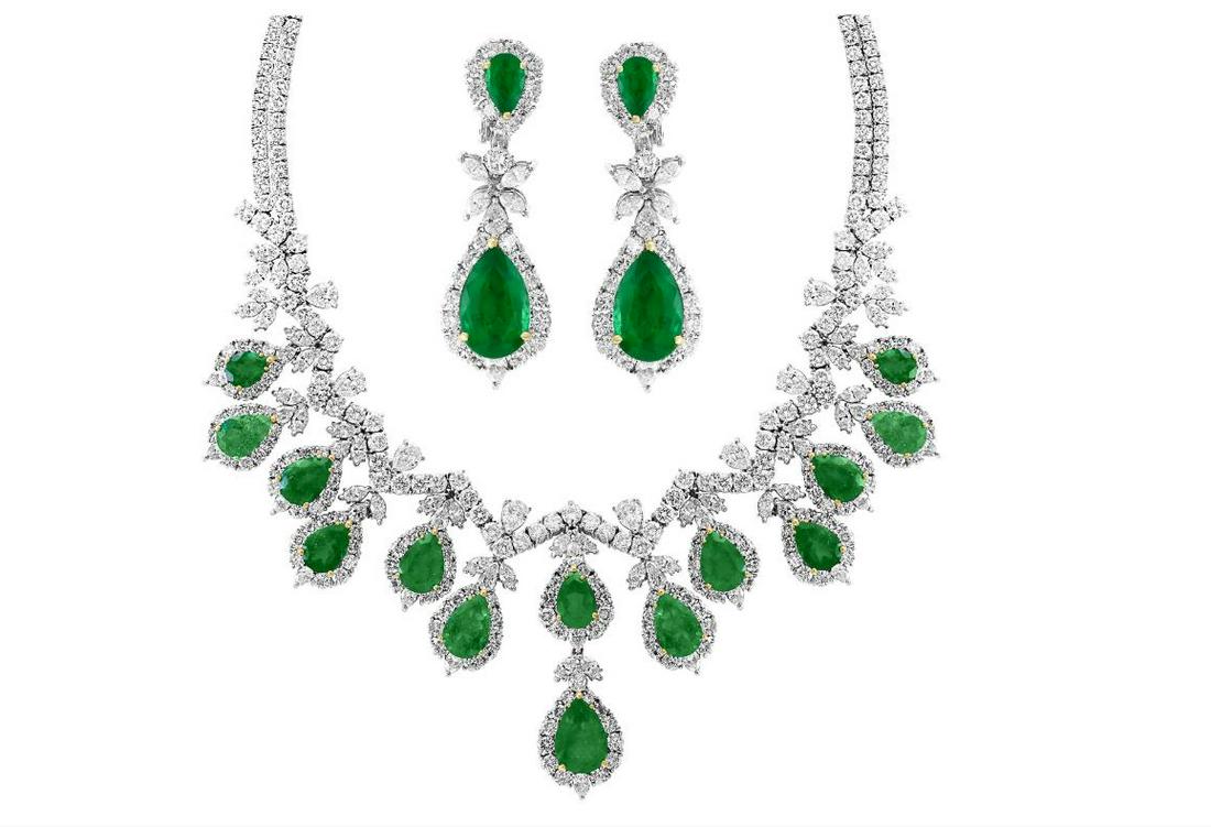 AGL Certified Colombian Emerald & Diamond Necklace & Earring Suite In Platinum (1 of 1)