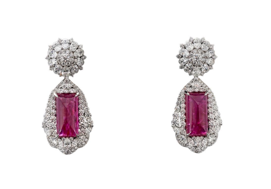 Burmese Natural Ruby Cab Earring 12.54 and 14.40ct Gubelin: Burmese Natural Ruby Cab Earring 12.54 and 14.40ct Gubelin