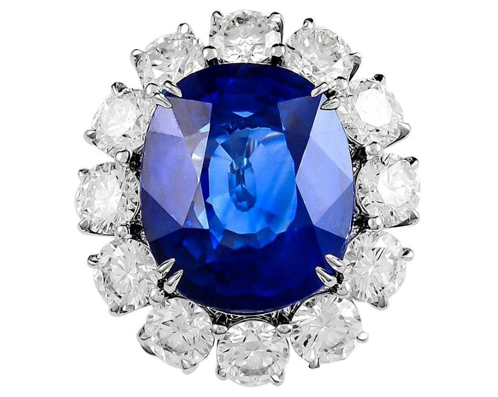 Contemporary Cushion Cut Sapphire Diamond Platinum Ring (1 of 1)