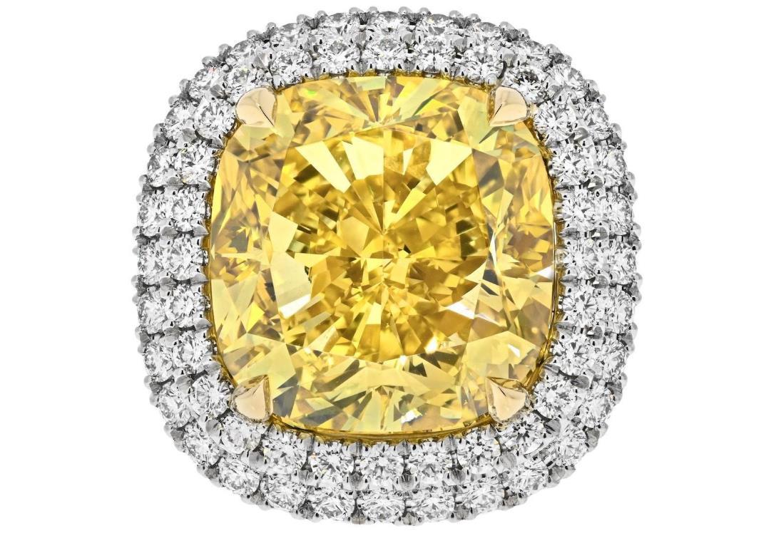 21 Carat Cushion Cut Fancy Deep Brownish Yellow VVS1 Double Halo Engagement Ring (1 of 1)