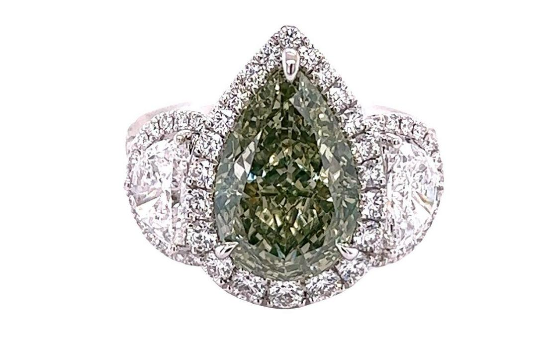 5.02 Carat Fancy Green Yellow Pear GIA Diamond Engagement Ring (1 of 1)