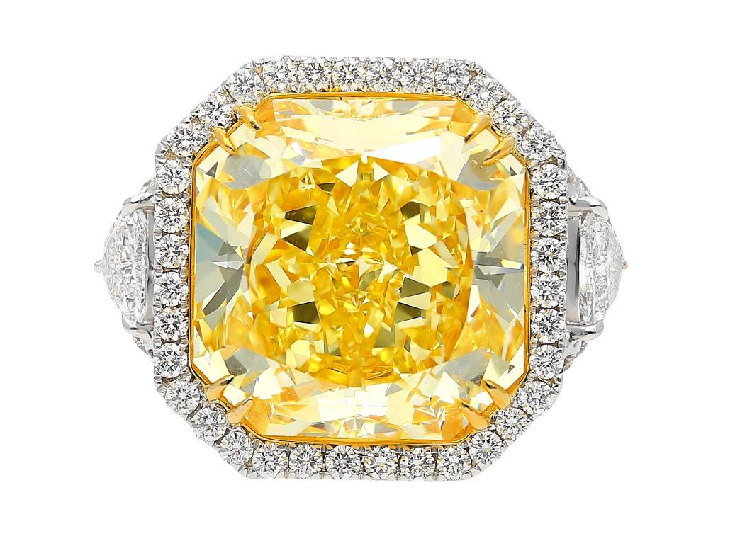 GIA Certified 13.14 Carat Fancy Intense Yellow "VVS1" Clarity Diamond Ring (1 of 1)