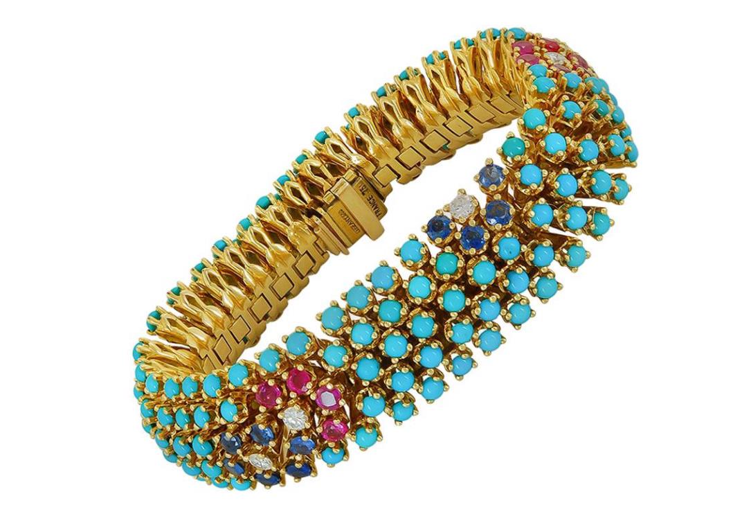 Tiffany & Co. Turquoise Bead, Sapphire, Diamond and Ruby Bracelet: Tiffany & Co. Turquoise Bead, Sapphire, Diamond and Ruby Bracelet