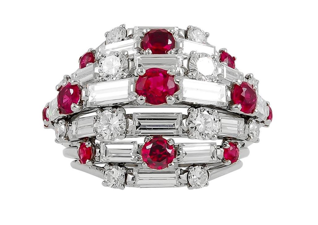 Van Cleef & Arpels Platinum Diamond, Ruby Dome Ring (1 of 1)