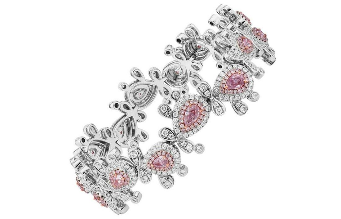 GIA Certified Fancy Pink Diamond Bracelet In 18K Pink-White Gold: GIA Certified Fancy Pink Diamond Bracelet In 18K Pink-White Gold