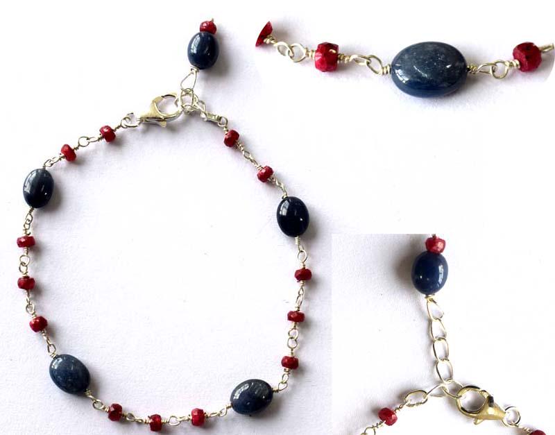 RUBY AND SAPPHIRE BRACELET W/ 925 SILVER: These are Natural , earth mined RUBY AND SAPPHIRE beads finished with SOLID 925 Sterling Silver lobster clasp. Clasp is adjustable from 7" to 8"