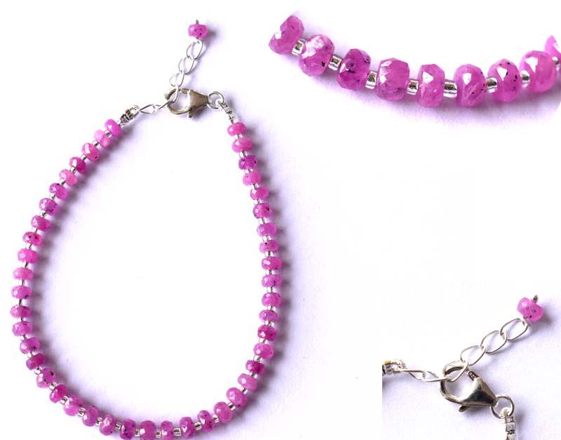 NATURAL PINK SAPPHIRE BRACELET W/ 925 SILVER: These are Natural , earth mined PINK SAPPHIRE beads finished with SOLID 925 Sterling Silver lobster clasp. Clasp is adjustable from 7" to 8"