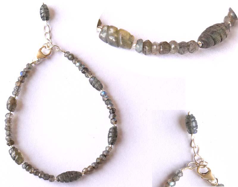 NATURAL LABRADORITE BRACELET W/ 925 SILVER: These are Natural , earth mined LABRADORITE beads finished with SOLID 925 Sterling Silver lobster clasp. Clasp is adjustable from 7.5" to 8"