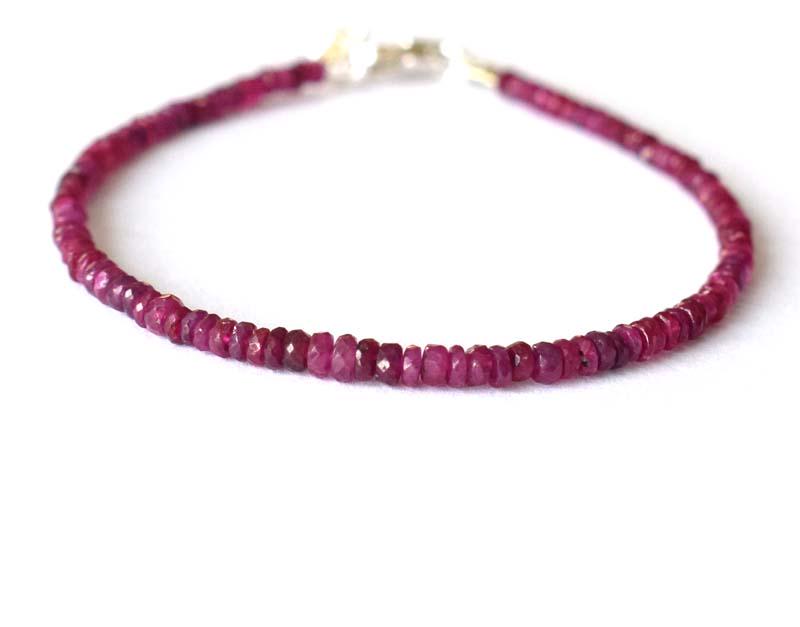 NATURAL RUBY BRACELET W/ 925 SILVER: These are Natural , earth mined RUBY beads finished with SOLID 925 Sterling Silver lobster clasp. Length of bracelet 7"