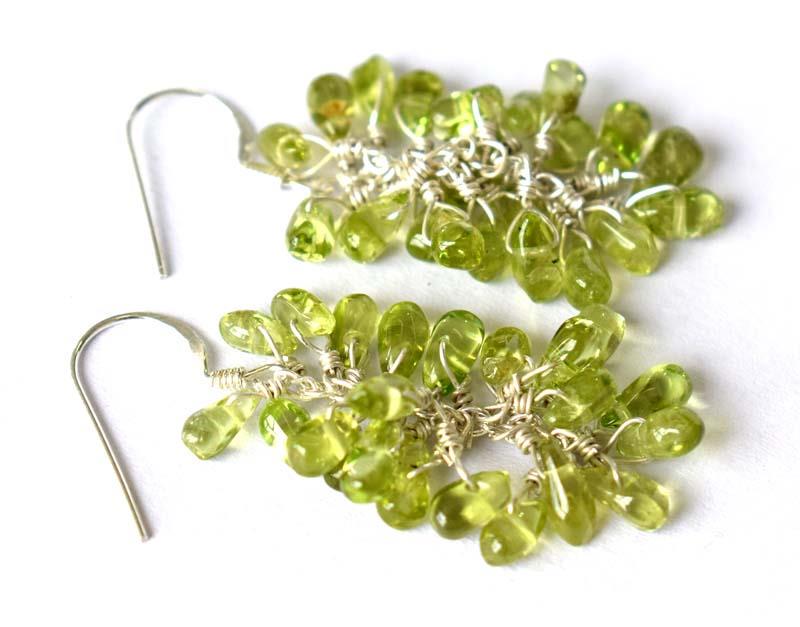 STERLING SILVER - PERIDOT - EARRINGS: These are Natural , earth mined and hand crafted with precision ARIZONA PERIDOT CLUSTERED BRIOLETTE BEADED EARRING with SOLID 925 Sterling Silver hooks.Total length is 1 5/8".