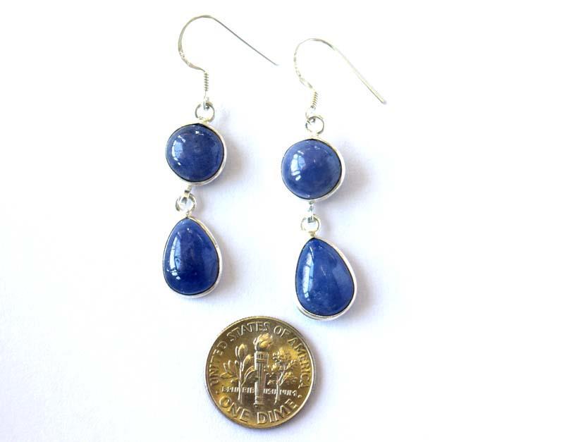 NATURAL TANZANITE EARRING W/ 925 SOLID SILVER: These are Natural , earth mined and hand crafted with precision TANZANITE EARRING with SOLID 925 Sterling Silver hooks . Total length is 1 3/4 " approx.