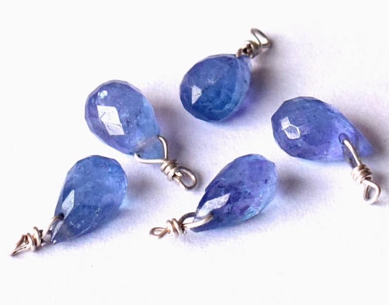 TANZANITE - BRIOLETTES - W/ 925 SILVER LOOPS .: These are Natural, earth mined and hand crafted with precision TANZANITE BRIOLETTE beads ( 5 PIECES ) Wrapped in SOLID 925 Sterling Silver wire loops, perfect for connectors and other accessories . St