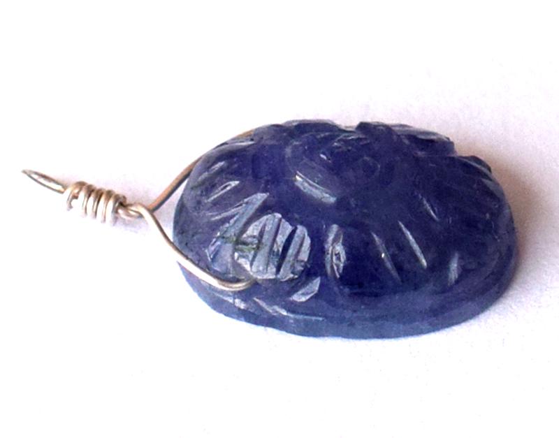 TANZANITE - CARVED OVAL - 925 SILVER LOOP: These are Natural, earth mined and hand crafted with precision TANZANITE CARVED OVAL SHAPED flat-back, drilled cabochone. (1 piece ) Wrapped in SOLID 925 Sterling Silver wire loops, perfect for making
