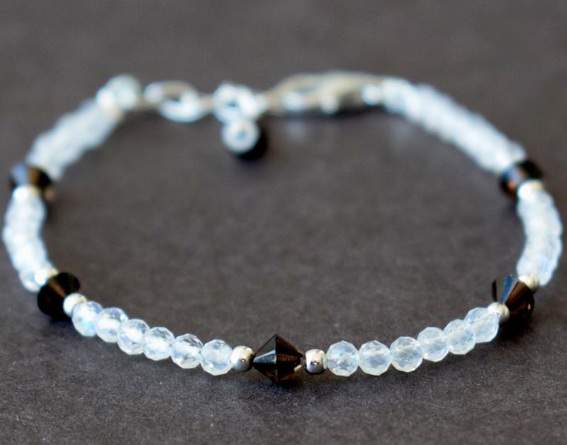 MOONSTONE N SMOKY QUARTZ BRACELET 925 SILVER (1 of 4)
