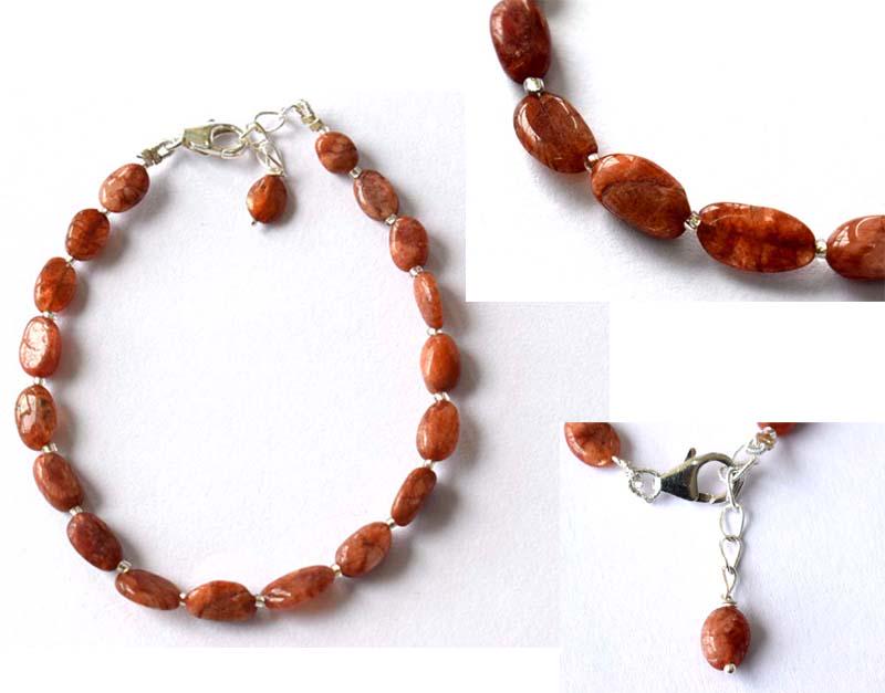 NATURAL SUNSTONE BRACELET W/ 925 SILVER: These are Natural , earth mined SUNSTONE beads finished with SOLID 925 Sterling Silver lobster clasp. All chains and spacers are also Solid 925 Sterling Silver. Clasp is adjustable from 7" to 8"