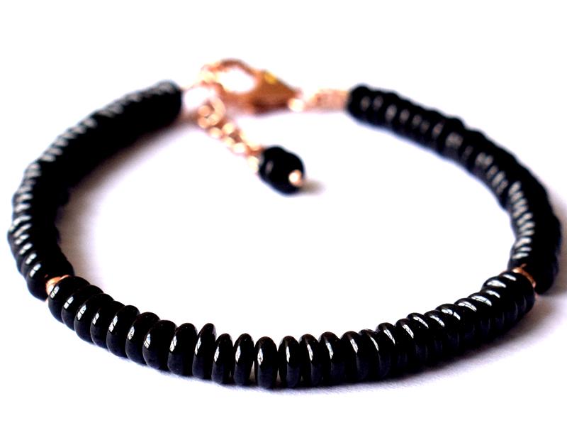 NATURAL BLACK SPINEL BRACELET W/ 925 SILVER: These are Natural , earth mined BLACK SPINEL beads finished with SOLID 925 Sterling Silver lobster clasp (Rose Gold). All chains and spacers are also Solid 925 Sterling Silver.Clasp is adjustable from