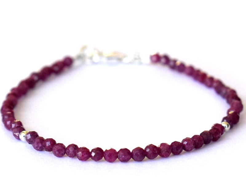 NATURAL RUBY BRACELET W/ 925 SILVER: These are Natural , earth mined RUBY beads finished with SOLID 925 Sterling Silver lobster clasp. All chains and spacers are also Solid 925 Sterling Silver. Length of bracelet 7"