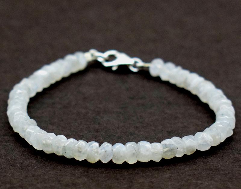 NATURAL MOONSTONE BRACELET W/ 925 SILVER: These are Natural , earth mined RAINBOW MOONSTONE faceted rondelle beads finished with SOLID 925 Sterling Silver lobster clasp. All chains and spacers are also Solid 925 Sterling Silver. Length of bra