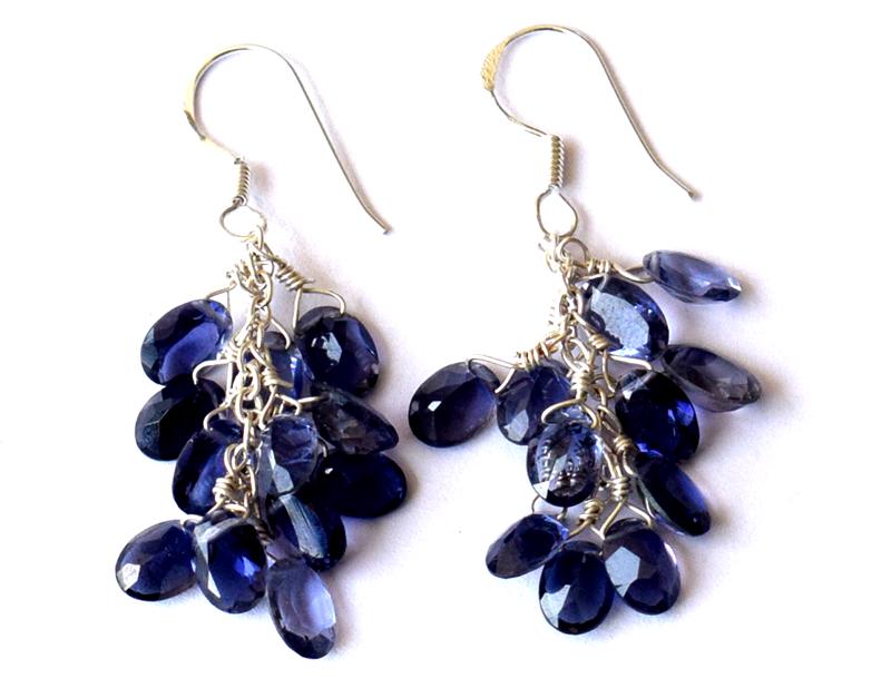 IOLITE EARRING W/ 925 SOLID SILVER: These are Natural , earth mined and hand crafted with precision IOLITE beaded EARRING with SOLID 925 Sterling Silver wires and hooks . Length is 1 3/4".