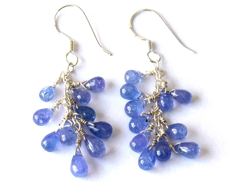 STERLING SILVER - TANZANITE CLUSTER DROP EARRINGS: These are Natural , earth mined and hand crafted with precision TANZANITE faceted briolette EARRING with SOLID 925 Sterling Silver wires and hooks .Total length is 1 3/4" approx.Sizes of stones : 3x5
