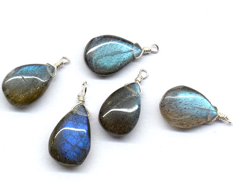 LABRADORITE - PEAR - 925 SILVER LOOPS - 8X13 mm: These are Natural, earth mined and hand crafted with precision BLUE HUE LABRADORITE BRIOLETTE PEAR drilled. (5 pieces ) Wrapped in SOLID 925 Sterling Silver wire loops, perfect for making earrings, co
