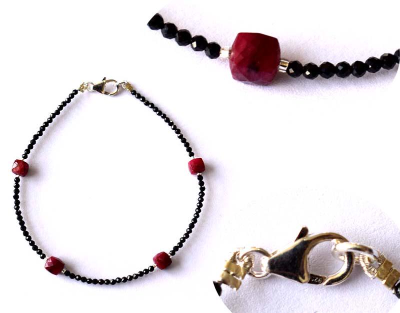 NATURAL RUBY N SPINEL BRACELET W/ 925 SILVER (1 of 5)