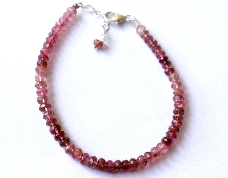 NATURAL TOURMALINE BRACELET W/ 925 SILVER: These are Natural , earth mined PINK TOURMALINE faceted rondelle beads finished with SOLID 925 Sterling Silver lobster clasp. All chains and spacers are also Solid 925 Sterling Silver. Clasp is adjust