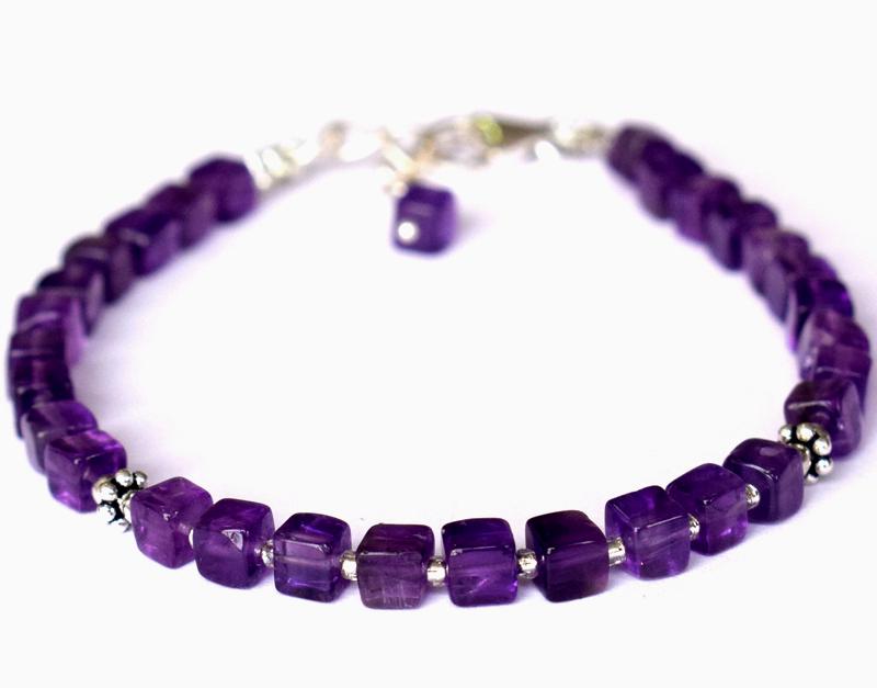 NATURAL AMETHYST BRACELET W/ 925 SILVER: These are Natural , earth mined AMETHYST plain box beads finished with SOLID 925 Sterling Silver lobster clasp. All chains and spacers are also Solid 925 Sterling Silver. Clasp is adjustable from 6.5"