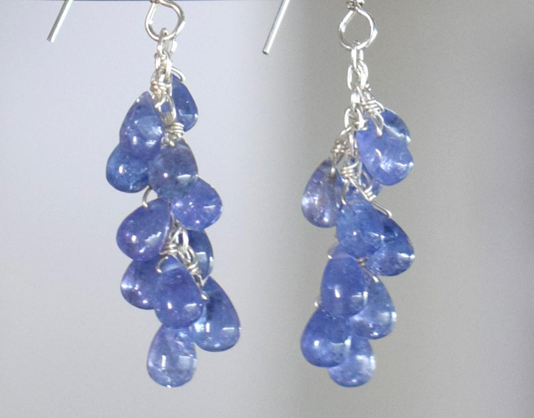 TANZANITE BRIOLETTE EARRING W/ STERLING SILVER: EARRINGS : These are Natural , earth mined and hand crafted with precision TANZANITE BRIOLETTE BEADS - EARRING with SOLID 925 Sterling Silver wire and hooks .Total length is 1 3/4" approx. Sizes of st
