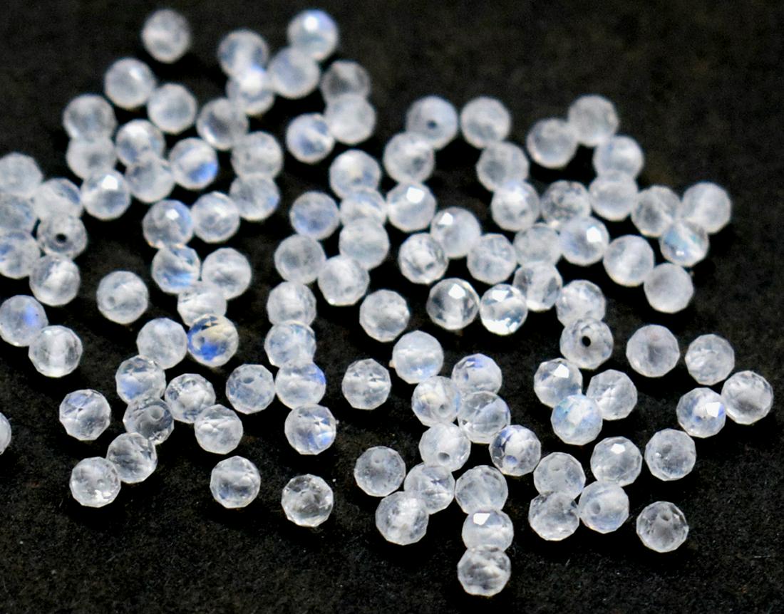 100 PIECES MOONSTONE - ROUND 3 mm - LOOSE: " LOOSE BEADS"- means the drilled pieces of gemstones , ideally you can use it to create of of a kind jewelry . STONE : NATURAL EARTH MINED FINE RAINBOW MOONSTONE BEADS FACETED ROUND SHAPE BEADS . All