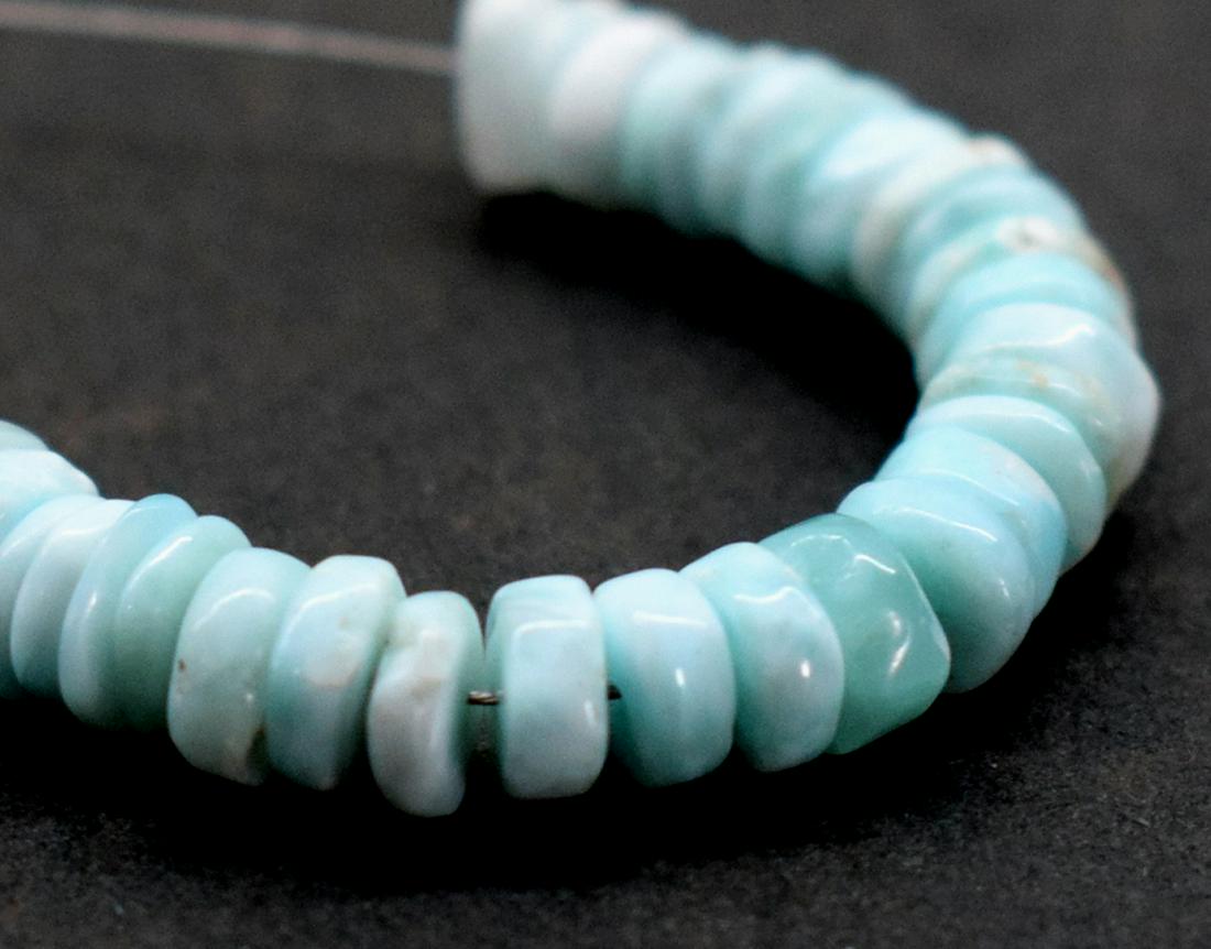 NATURAL LARIMAR - HESHI 4.5 - 5 mm - TASSEL: " TASSEL"- means the drilled pieces of gemstones are loosely attached with a wire , ideally you can use it to create of of a kind jewelry . STONE : NATURAL EARTH MINED FINE RARE LARIMAR HESHI SHAPE BE