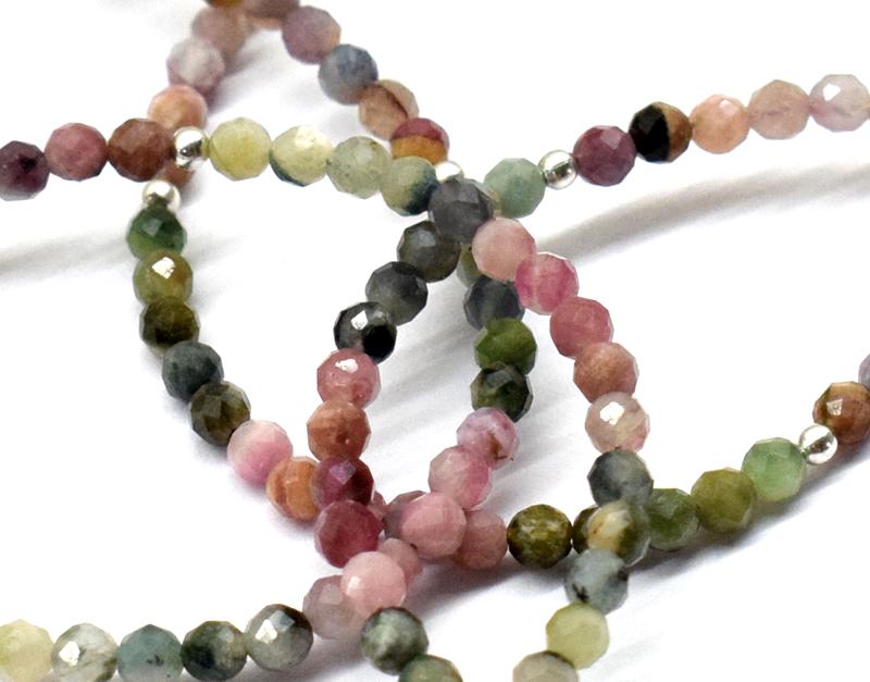 4 BRACELET - TOURMALINE W/ 925 SILVER: These are Natural , earth mined MULTI TOURMALINE faceted round shape beads finished with SOLID 925 Sterling Silver lobster clasp. All chains and spacers are also Solid 925 Sterling Silver. (4 BRACELET