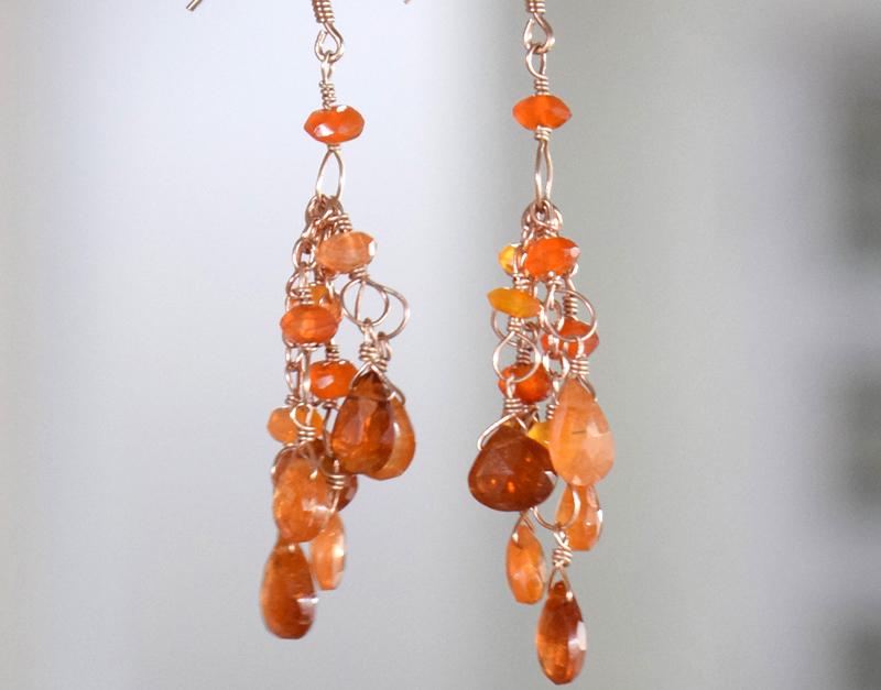SPESSARTITE GARNET N CARNELIAN EARRING W/ SOLID 925 (1 of 4)